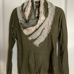 Green ripped cowl neck sweater